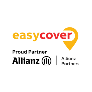 Logo for easycover, featuring Allianz Partners as a proud partner.
