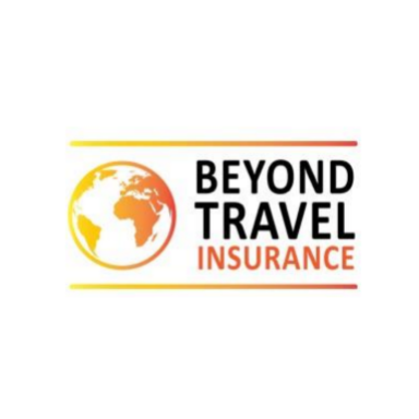 Logo for Beyond Travel Insurance featuring a globe and orange to yellow gradient design.