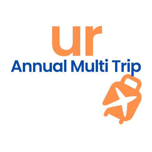 Logo featuring the text "ur Annual Multi Trip" with a suitcase and airplane icon.