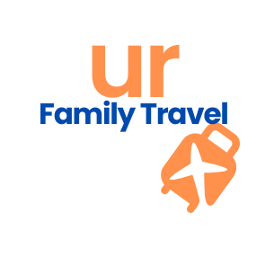 Logo for "UR Family Travel" featuring a suitcase and star motif.